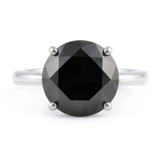 Black Diamond Marriage Ring 5 Carat Genuine Round Solitaire 14K White Gold