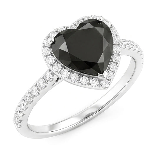 Black Diamond Proposal Ring 4 Carat Natural Heart Halo Pave 14K White Gold