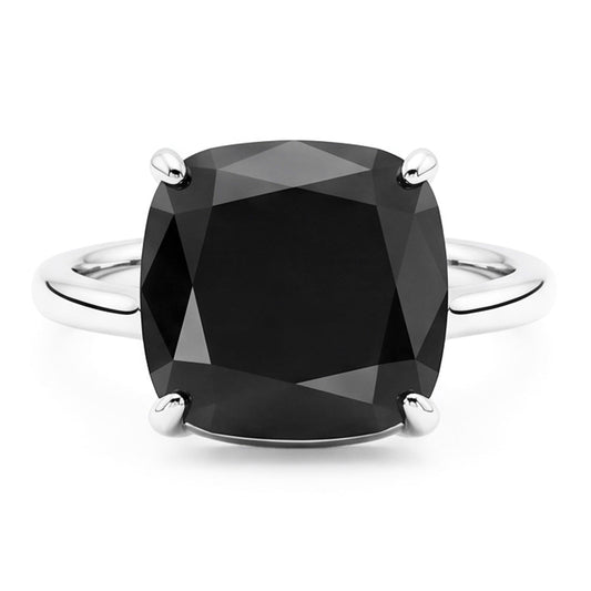 Black Diamond Proposal Ring 5 Carat Natural Cushion Solitaire Plain 14K White Gold
