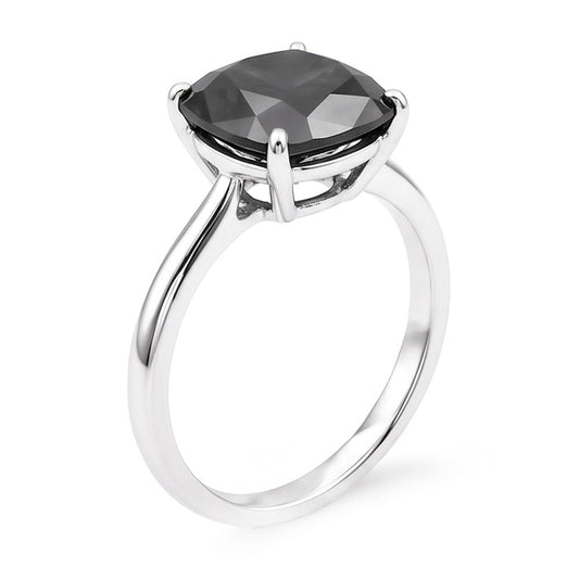 Black Diamond Ring 3.75 Carat Natural Cushion Solitaire 14K White Gold
