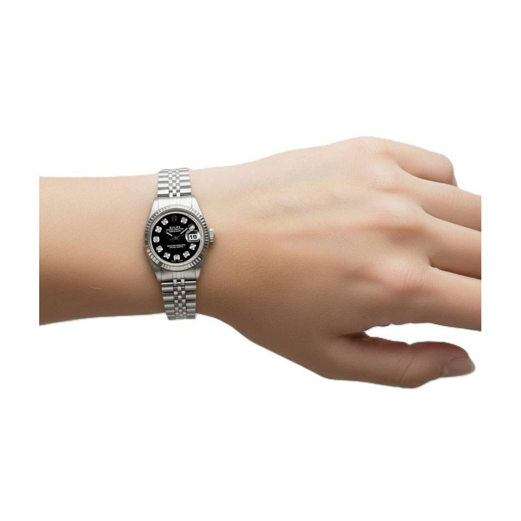 Black Natural Earth Mined Diamond Dial Stainless Steel Jubilee Bracelet Rolex Watch P5
