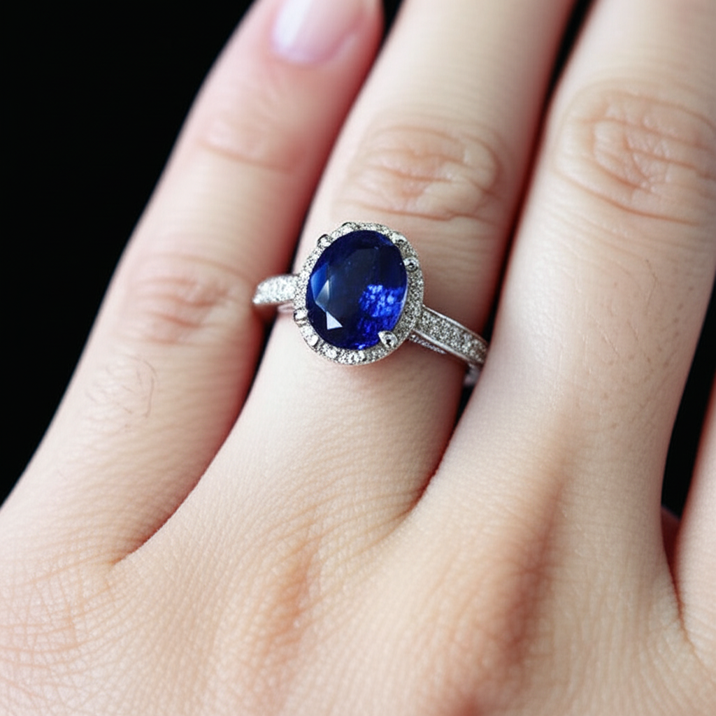 Blue Colored Gem Engagement Ring