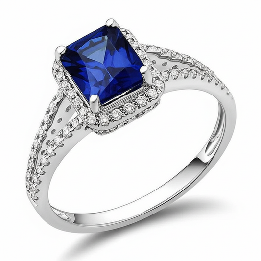 Blue Emerald Sapphire And Natural Earth Mined Diamond Ring