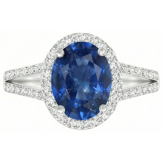 natural round sapphire 3.50ct ring front view