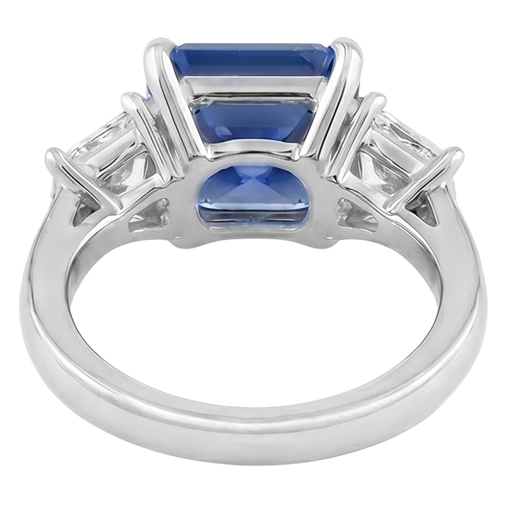 Blue Sapphire 3 Stone Ring Half Moon Natural Earth Mined Diamonds Prong Set 3.50 Carats