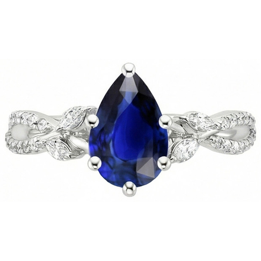 Blue Sapphire Anniversary Ring Marquise & Round Natural Earth Mined Diamonds 5.50 Carats