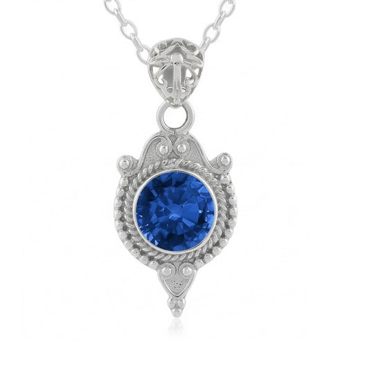 Blue Sapphire Antique Style Pendant 8 Carats White Gold 14K