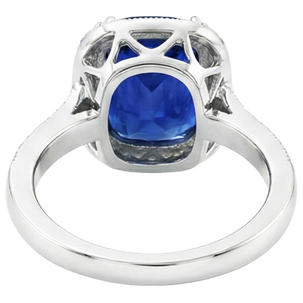Blue Sapphire Cushion And Round Cut 4.55 Carat Natural Earth Mined DIAMOND ( NOT LAB GROWN )s Ring WG 14K