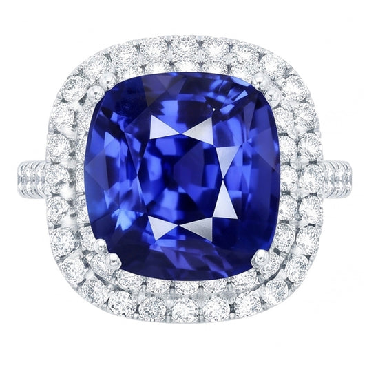 Blue Sapphire Double Halo Ring Gold 14K Natural Earth Mined Diamond Jewellery 5 Carats
