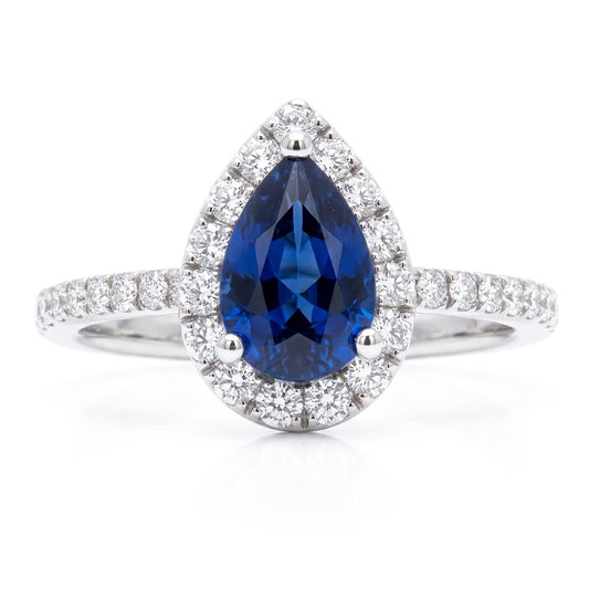 Blue Sapphire Engagement Ring Teardrop Style White Gold 2.50 Carats