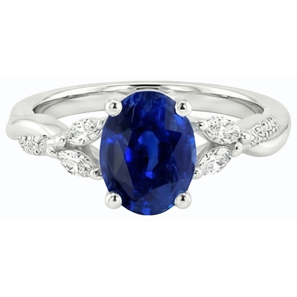 natural round sapphire 4.50ct ring on white background