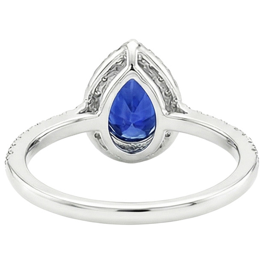 Blue Sapphire Halo Engagement Ring White Gold Accents 5.50 Carats