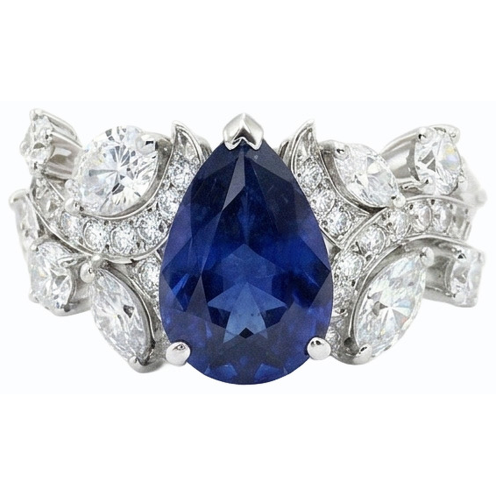 Blue Sapphire Natural Earth Mined Diamond Cocktail Ring