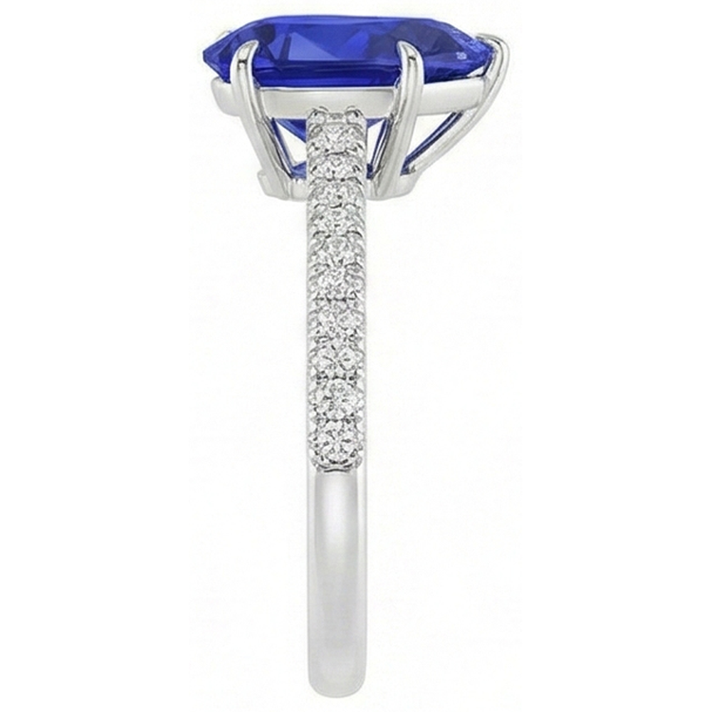 Blue Sapphire Ring With Natural Earth Mined Diamond Accents Pear Cut Gemstone 5 Carats