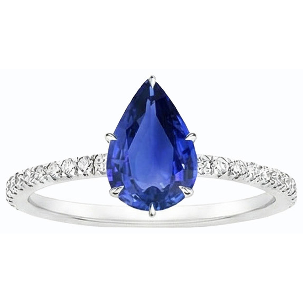 Blue Sapphire Ring With Pave Set Natural Earth Mined Diamond Accents Gold 4.50 Carats