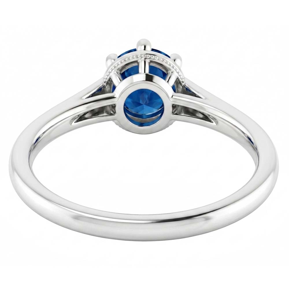 Blue Sapphire Round Ring Prong Style 1.25 Carats White Gold 14K