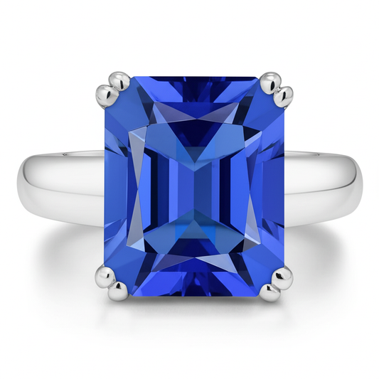 Blue Sapphire Solitaire Engagement Emerald Ring 2 Carats Prong Set