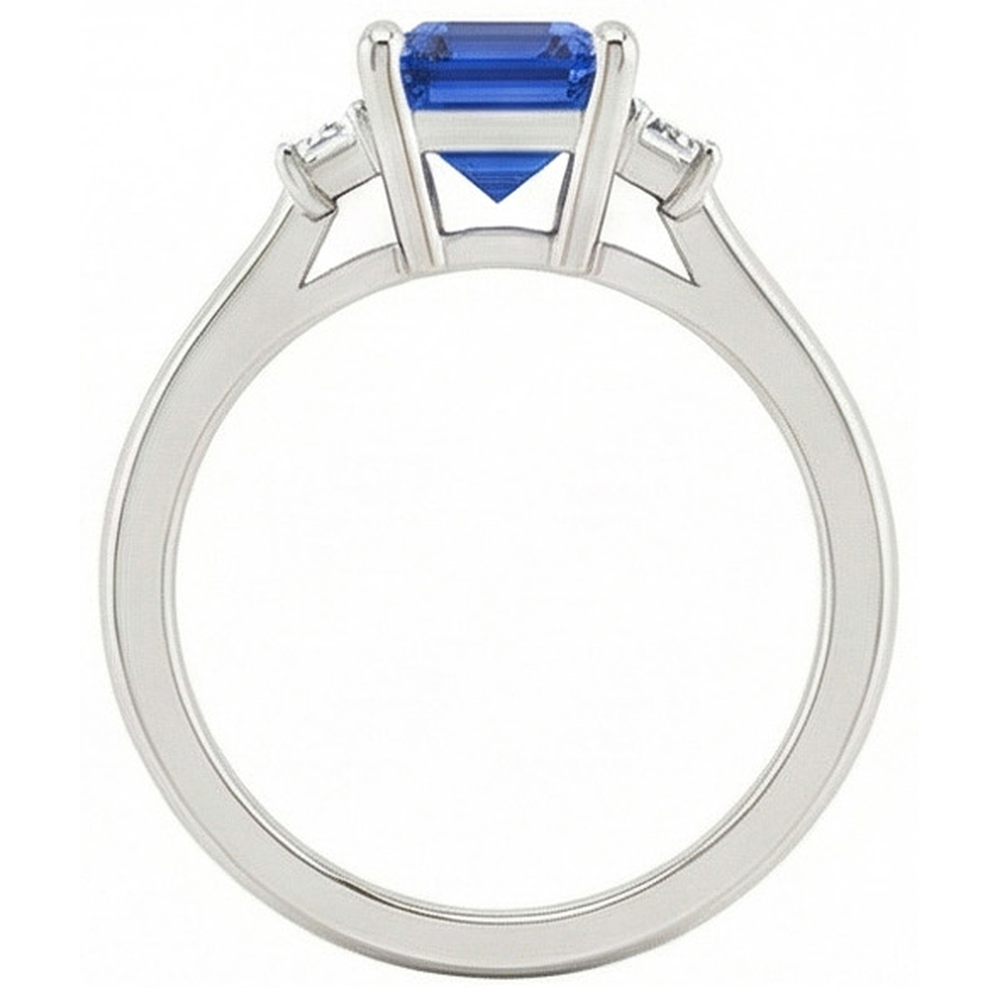 Blue Sapphire Solitaire Ring 2 Carats Basket Set Emerald Cut Jewellery