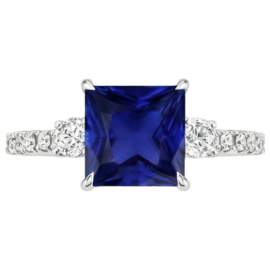 Blue Sapphire Solitaire With Accents Princess Cut Gemstone 6.25 Carats