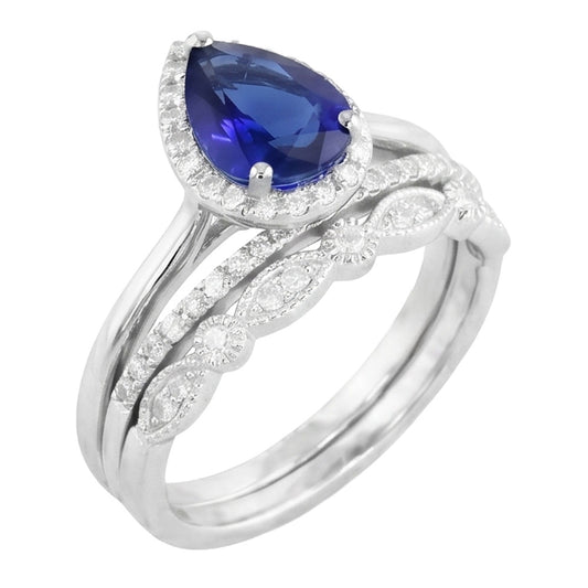 Blue Sapphire Vintage Type Bridal Engagement Ring