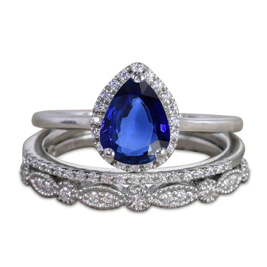 Blue Sapphire Vintage Type Bridal Engagement Ring