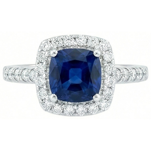 Blue Sapphire With Natural Earth Mined Diamonds 3.50 Ct Anniversary Ring White Gold 14K