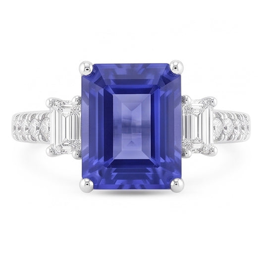 Blue Sapphire & Natural Earth Mined Diamond Ring 3 Stone Style & Accents 3.50 Carats