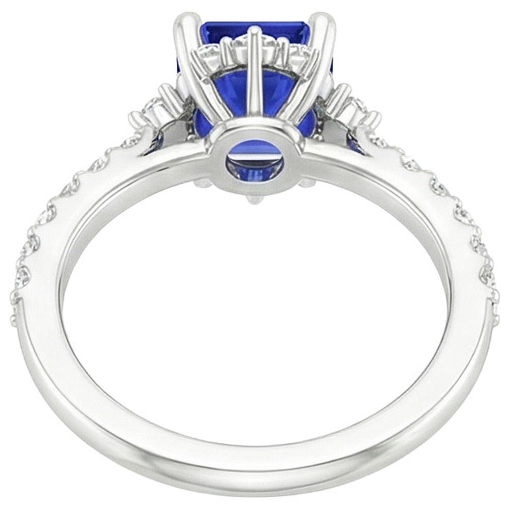 Blue Sapphire & Natural Earth Mined Diamond Ring 4.25 Carat Emerald Solitaire With Accents