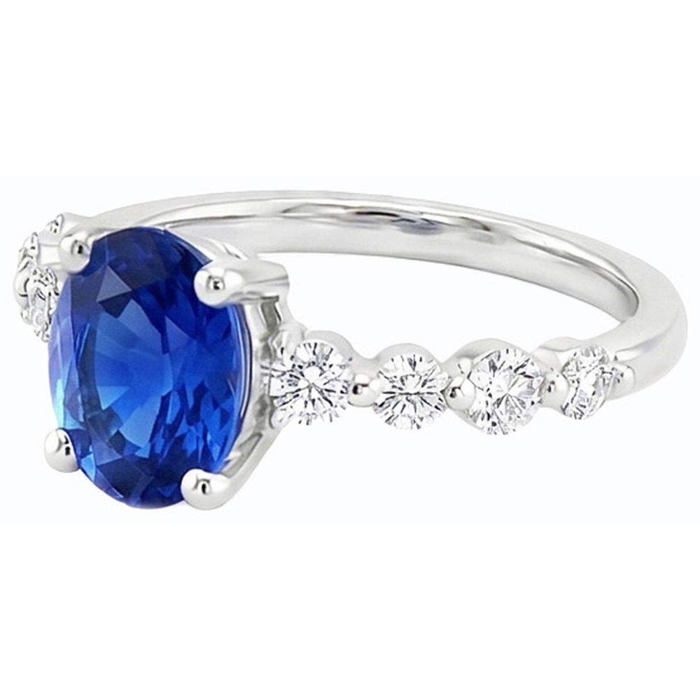 Blue Sapphire & Natural Earth Mined Diamond Ring Oval Shaped 4.50 Carats Women's Jewellery