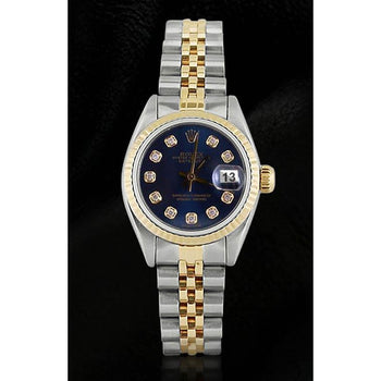 Blue Diamond Dial Fluted Bezel Rolex Dj Watch Ss & Gold-Jubilee