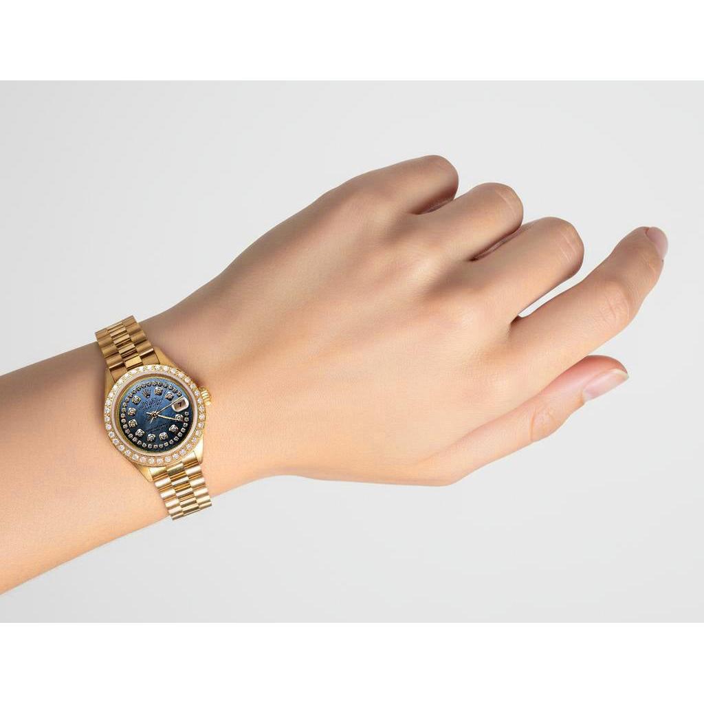 Blue Mop String Natural Earth Mined Diamond Dial Rolex Dj Presidential Watch Bezel P2