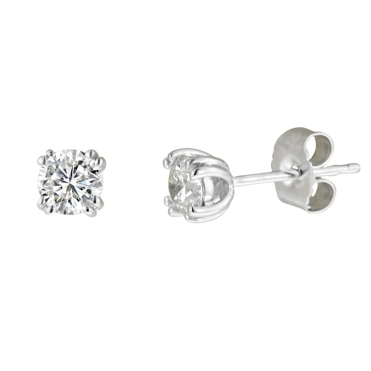 Brilliant Cut 2 Ct Genuine Diamonds Women Studs Earrings Gold White 14K