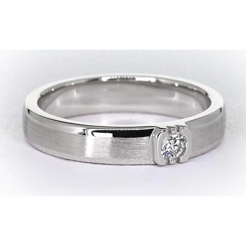 Brushed Finish Round Natural Diamond Men's Ring White Gold 14K