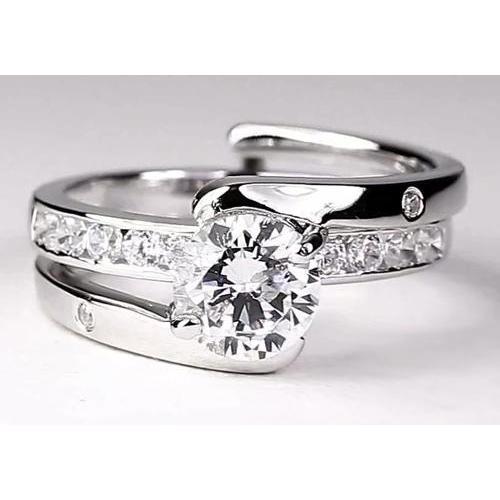Bypass Shank Setting Round Natural Earth Mined Diamond Engagement Ring 2 Carats
