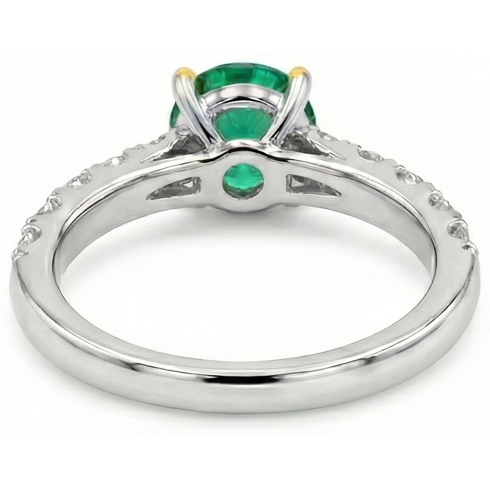 Round Cut Colombian Emerald ring in Two-Tone 14K Gold – back view