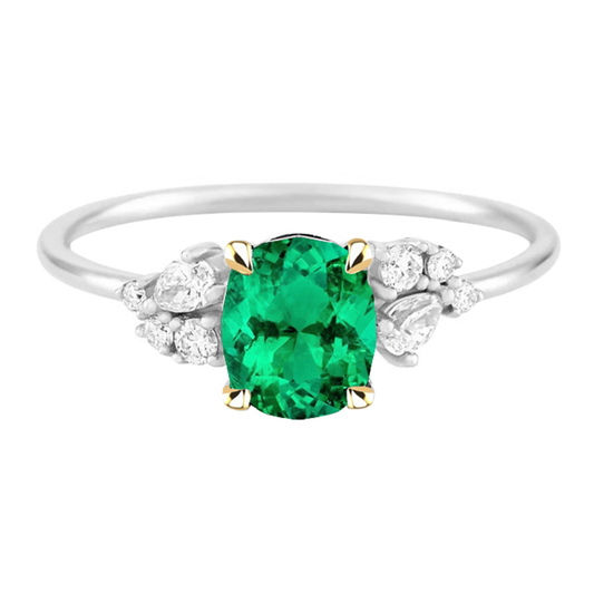 Emerald Oval Cut Colored Stone Ring in Two-Tone 14K Gold – main view
