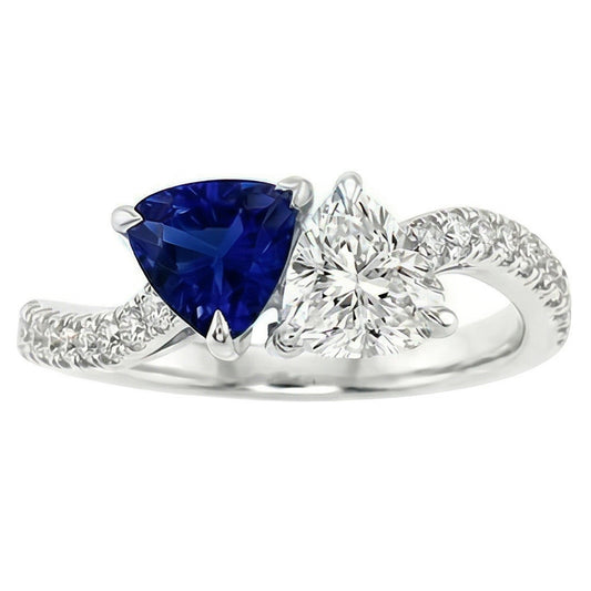 Casual Sapphire And Natural Earth Mined Diamond Toi Et Moi Ring