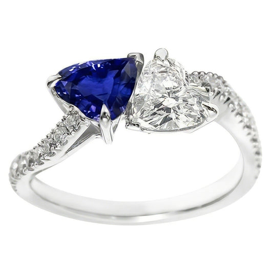 Casual Sapphire And Natural Earth Mined Diamond Toi Et Moi Ring