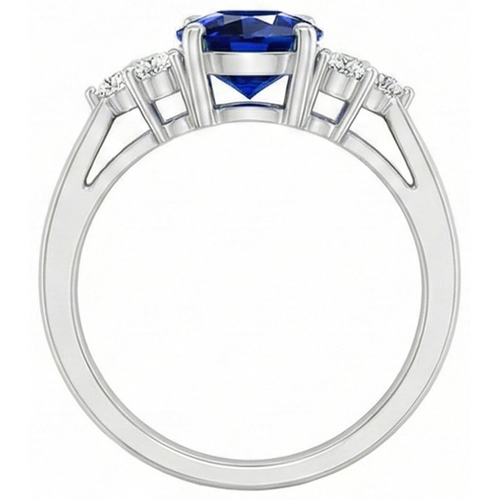 Cathedral Setting Oval Ceylon Sapphire & Natural Earth Mined Diamond Ring White Gold