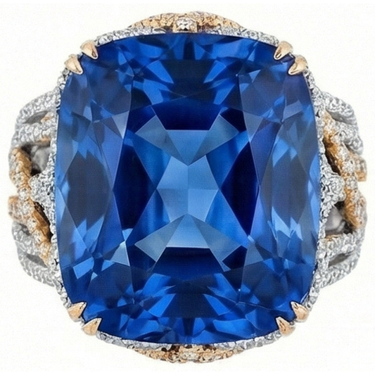 Ceylon Color Blue Sapphire And IGI CERTIFIED Diamonds 8.51 Ct Ring Two Tone