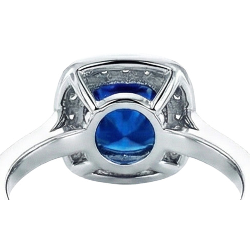 Ceylon Blue Sapphire Halo Natural Earth Mined DIAMOND ( NOT LAB GROWN )s Ring 4 Ct 14K White Gold