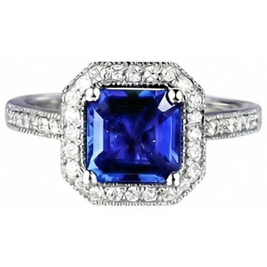 Ceylon Blue Sapphire Jewellery Natural Earth Mined Diamond Wedding Ring Gold White 4 Carats