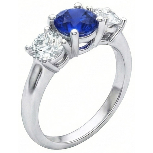 Ceylon Blue Sapphire Natural Earth Mined DIAMOND ( NOT LAB GROWN ) 3 Stone Ring White Gold 14K 3.5 Carats