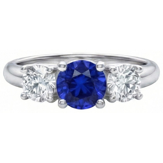 Ceylon Blue Sapphire Natural Earth Mined DIAMOND ( NOT LAB GROWN ) 3 Stone Ring White Gold 14K 3.5 Carats