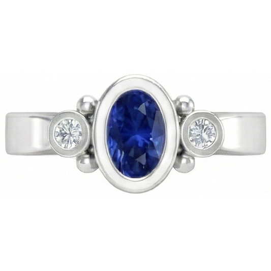Ceylon Blue Sapphire Natural Earth Mined DIAMOND ( NOT LAB GROWN ) Ring Bezel Set 1.70 Carat White Gold 14K