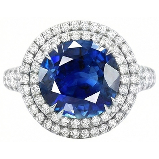 natural round sapphire 4.40ct ring front view