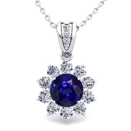 Ceylon Blue Sapphire Pendant White Gold 14K Diamond Jewelry 3 Ct.