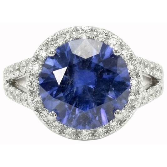 Ceylon Blue Sapphire Round Cut Natural Earth Mined Diamond Ring Gold Jewellery