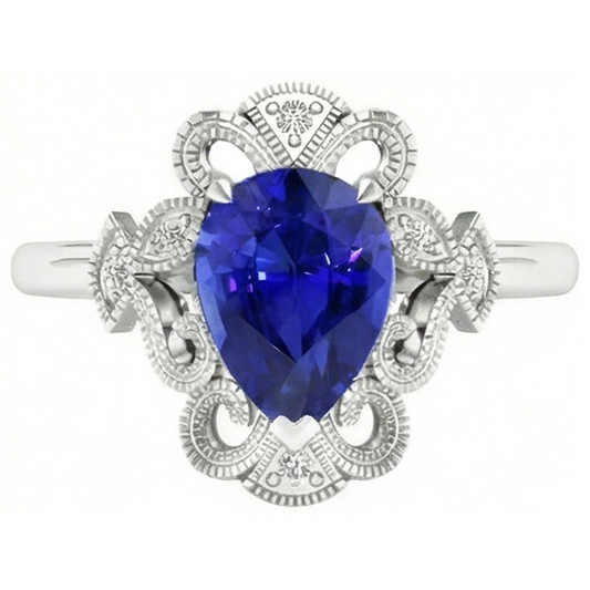 Earth-Mined Royal Blue Sapphire Precious Stone Ring 2 ct 14K White Gold – main view