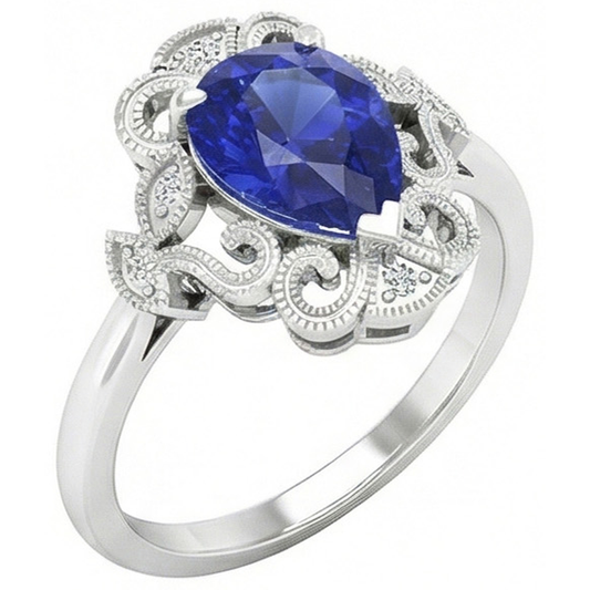 Earth-Mined Royal Blue Sapphire Precious Stone Ring – front view